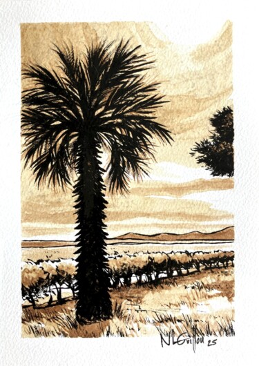 "Le Palmier au Soleil" başlıklı Tablo Nicolas Le Guillou tarafından, Orijinal sanat, Mürekkep