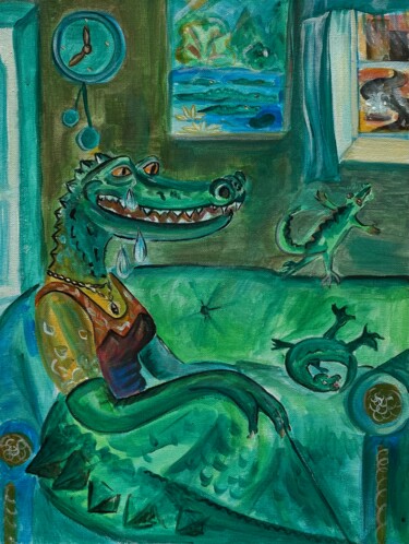 Pittura intitolato "Слезы крокодильи" da Ekaterina Cheremnova, Opera d'arte originale, Acrilico Montato su Telaio per barell…
