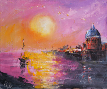 Картина под названием "Venice Sunset Lands…" - Dr. Barmely, Подлинное произведение искусства, Масло Установлен на картон