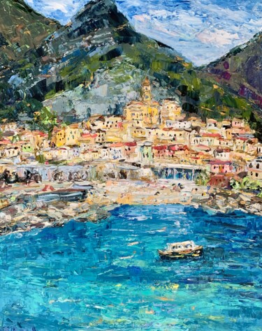 Painting titled "Amalfi Coast Impast…" by Vilma Gataveckiene, Original Artwork, Oil