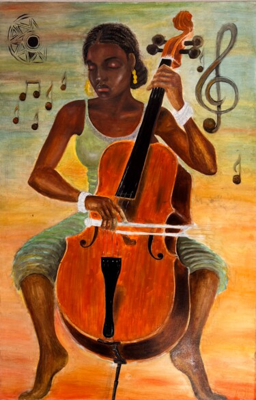 Schilderij getiteld "Le son de l’âme" door Kevin Feza, Origineel Kunstwerk, Olie Gemonteerd op Frame voor houten brancard
