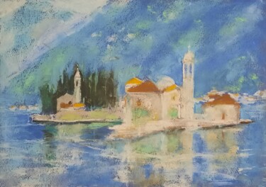 Painting titled "Kotor bay" by Ilia Glebov, Original Artwork, Pastel