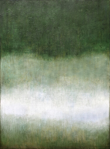 Green Grey Abstract Painting, A walk in the quiet Forest Malarstwo zatytułowany „Green Grey Abstract…” autorstwa Leon Grossmann, Oryginalna praca, Akryl Zamontowany na Drewniana ram…