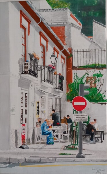 绘画 标题为“A cafe in Granada S…” 由Paul Sullivan, 原创艺术品, 丙烯 安装在木质担架架上