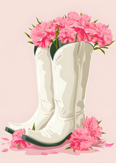 数字艺术 标题为“Boots of Blossoms -…” 由春宇 关, 原创艺术品, AI生成的图像 安装在纸板上