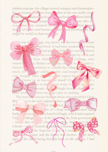 数字艺术 标题为“Elegant Pink Bows o…” 由春宇 关, 原创艺术品, AI生成的图像 安装在纸板上