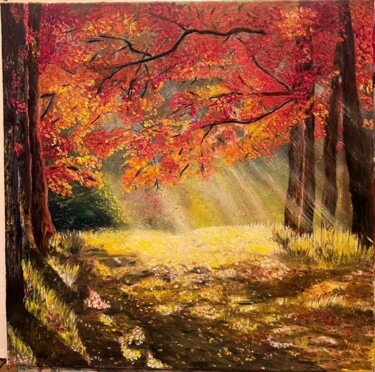 Painting titled "Autumn Radiance" by Vera Sol, Original Artwork, Oil Mounted on Wood Stretcher frame