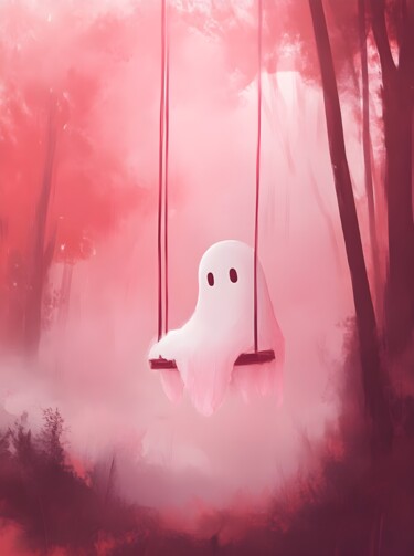 数字艺术 标题为“Misty Forest Ghost…” 由春宇 关, 原创艺术品, AI生成的图像 安装在纸板上