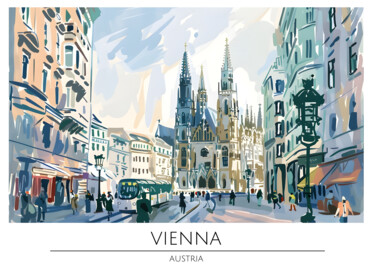 Digitale Kunst getiteld "Vienna Cityscape: A…" door Chun Yu Guan, Origineel Kunstwerk, AI gegenereerde afbeelding Gemonteerd…