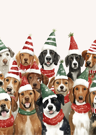 제목이 "Christmas Canine Ce…"인 디지털 아트 春宇 关로, 원작, AI 생성 이미지 판지에 장착됨