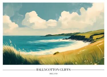 数字艺术 标题为“Ballycotton Cliffs…” 由春宇 关, 原创艺术品, AI生成的图像 安装在纸板上