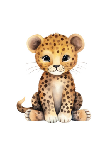 数字艺术 标题为“Cute Baby Leopard C…” 由春宇 关, 原创艺术品, AI生成的图像 安装在纸板上