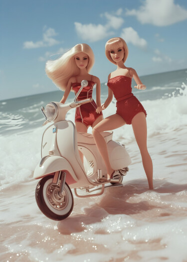 Digitale Kunst mit dem Titel "Summer Scooter Adve…" von Chun Yu Guan, Original-Kunstwerk, KI-generiertes Bild Auf Karton mon…