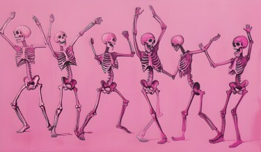 数字艺术 标题为“Pink Skeletons Danc…” 由春宇 关, 原创艺术品, AI生成的图像 安装在纸板上