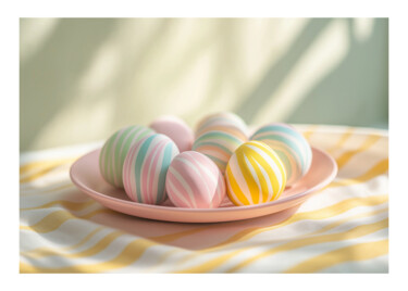"Pastel Striped Eggs…" başlıklı Dijital Sanat 春宇 关 tarafından, Orijinal sanat, AI tarafından oluşturulan görüntü Karton üzer…