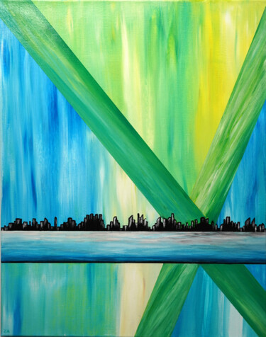 Painting titled "Where Worlds Meet" by Zita Altrichter, Original Artwork, Acrylic Mounted on Wood Stretcher frame