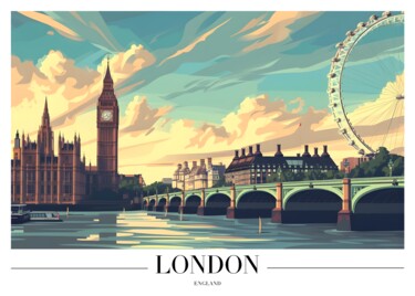 Digital Arts titled "London Cityscape: I…" by Chun Yu Guan, Original Artwork, AI generated image Mounted on Cardboard