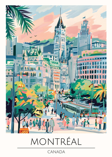 Digital Arts titled "Montréal Cityscape:…" by Chun Yu Guan, Original Artwork, AI generated image Mounted on Cardboard