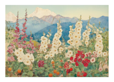 Digital Arts titled "Mountain Blossoms:…" by Chun Yu Guan, Original Artwork, AI generated image Mounted on Cardboard