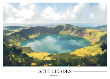Artes digitais intitulada "Sete Cidades Crater…" por Chun Yu Guan, Obras de arte originais, Imagem gerada por IA Montado em…
