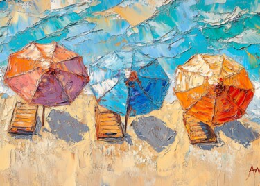 Digitale Kunst getiteld "Colorful Umbrellas…" door Chun Yu Guan, Origineel Kunstwerk, AI gegenereerde afbeelding Gemonteerd…