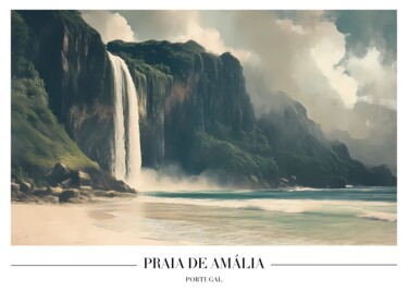 Digitale Kunst mit dem Titel "Praia de Amália: Se…" von Chun Yu Guan, Original-Kunstwerk, KI-generiertes Bild Auf Karton mon…