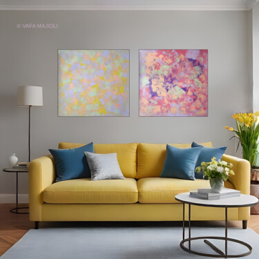 "Abstract Colorful Flowers" Diptych Pittura intitolato ""Abstract Colorful…" da Vafa Majidli, Opera d'arte originale, Acrilico