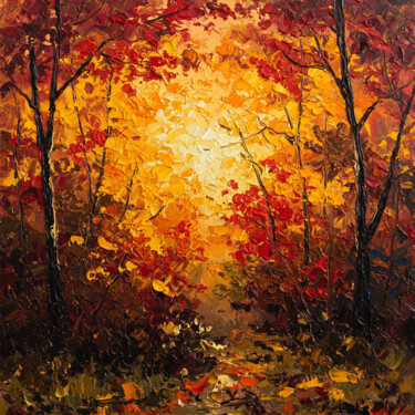 Sun in the Autumn Forest Arte digitale intitolato "Sun in the Autumn F…" da Alex Mir, Opera d'arte originale, Pittura digitale