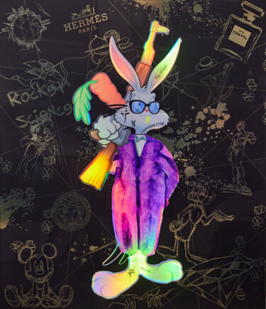 Pittura intitolato "Gangster Bunny" da Diederik Van Apple, Opera d'arte originale, Resina