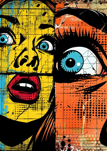Digital Arts titled "Pop Art Eyes: Urban…" by Chun Yu Guan, Original Artwork, AI generated image Mounted on Cardboard