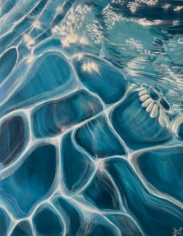 Painting titled "Blue ocean ripples" by Ayza, Original Artwork, Oil