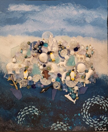 Collages getiteld "Banquise" door Delphine Sagot, Origineel Kunstwerk, Collages Gemonteerd op Frame voor houten brancard