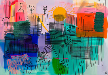 "Abstract Cityscape…" başlıklı Dijital Sanat 春宇 关 tarafından, Orijinal sanat, AI tarafından oluşturulan görüntü Karton üzeri…