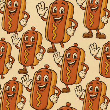 Arte digitale intitolato "Happy Hotdog Motif" da Redladder13, Opera d'arte originale, Collage digitale