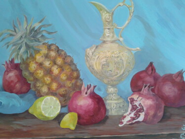 Schilderij getiteld "Still life with fru…" door Olga Nikolaeva, Origineel Kunstwerk, Olie