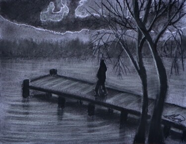 Disegno intitolato "Reflection" da Alicia Lopez, Opera d'arte originale, Carbone