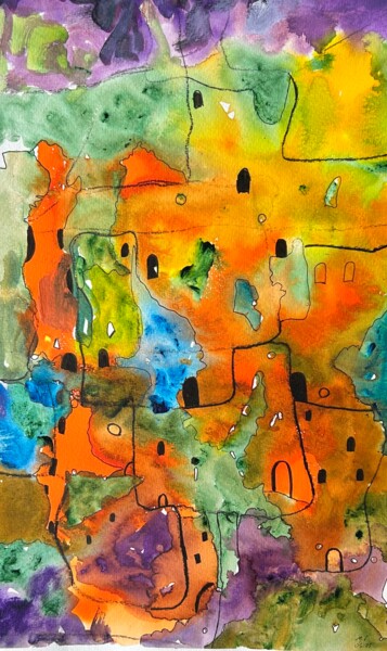 Villevivorielle Painting titled "Villevivorielle" by Michel Teulé, Original Artwork, Ink