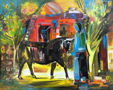 Painting titled "Morning by the Stab…" by Seyran, Original Artwork, Oil Mounted on Wood Stretcher frame