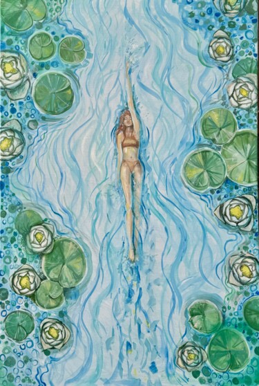 Painting titled "Landscape  river wi…" by Anna Boich, Original Artwork, Oil Mounted on Wood Stretcher frame