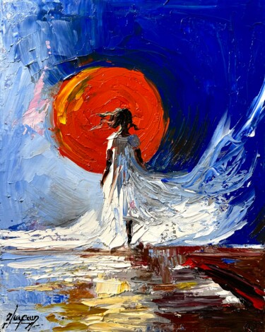 "Crimson Sun and Wind" başlıklı Tablo Vahe Bagumyan tarafından, Orijinal sanat, Petrol Ahşap Sedye çerçevesi üzerine monte e…