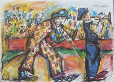Desenho intitulada "Les Clowns musiciens" por Laudu, Obras de arte originais, Pastel