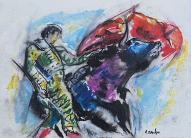 「Le taureau」というタイトルの描画 Lauduによって, オリジナルのアートワーク, パステル