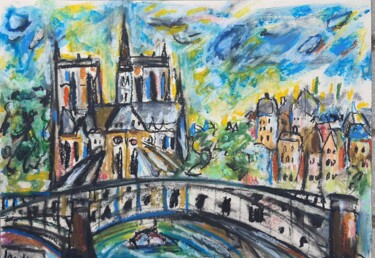 Drawing titled "N-D en mouvement 2" by Laudu, Original Artwork, Pastel