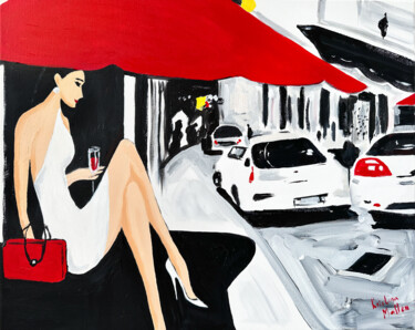 Midi-Apéro à Cannes Schilderij getiteld "Midi-Apéro à Cannes" door Kristina Mallen, Origineel Kunstwerk, Acryl Gemonteerd op Frame voor houten b…
