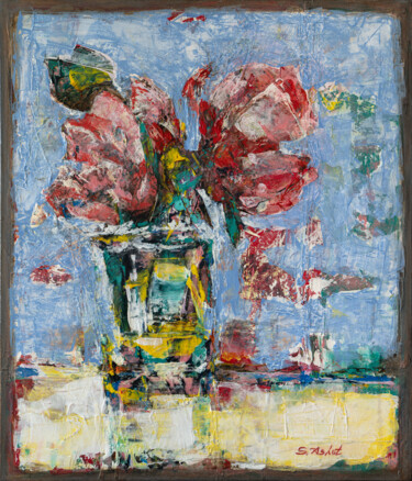 Pink flowers in a blue haze 「Pink flowers in a b…」というタイトルの絵画 Ashot Sardaryanによって, オリジナルのアートワーク, アクリル