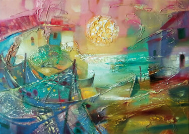 Painting titled "Seashore" by Anatoly Tarabanov, Original Artwork, Oil Mounted on Wood Stretcher frame