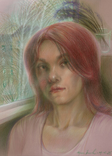 Dessin intitulée "Fuchsia." par Irene Vlassova, Œuvre d'art originale, Crayon
