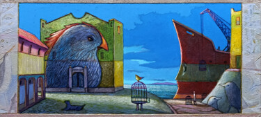 THE PORT OF MIGRATORY DREAMS Pintura intitulada "THE PORT OF MIGRATO…" por Carlo Salomoni, Obras de arte originais, Acrílico Montado em Painel de madeira
