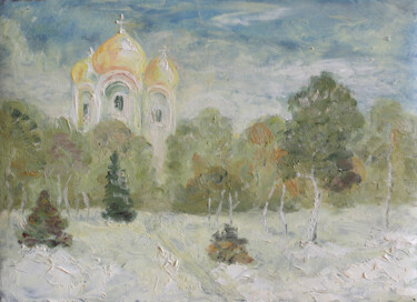 Pintura intitulada "winter landscape" por Pavel Minchenia, Obras de arte originais, Óleo