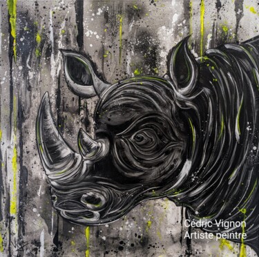 绘画 标题为“Peinture rhinocéros…” 由Cédric Vignon, 原创艺术品, 丙烯 安装在木质担架架上